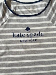 NWT Kate Spade Gray&White Stripe Knit Top Blue Embroidery Polyester/Elastane S - Picture 1 of 8
