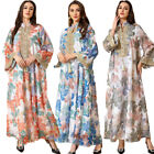Floral Print Abaya Islamic Long Sleeve Maxi Dress Turkey Kaftan Evening Dresses