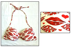 COBEY CALZEDONIA italy pretty pinup pin-up lips padded push-up bikini top 34 s - Picture 1 of 8
