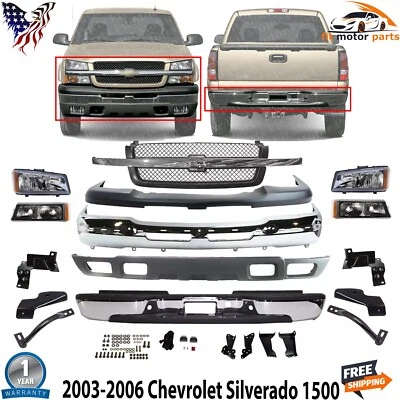 Front and Rear Bumper Chrome & Headlights Kit For 2003-2006 Chevy Silverado 1500 Foto 1 de 4