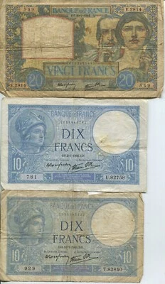 Лот из 13 банкнот Франции эпохи Второй мировой войны WC137 - Изображение 1 из 4