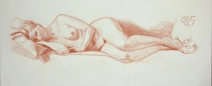 Original Female red Crayon on paper life Drawing nude Girl woman artwork art - Picture 1 of 1