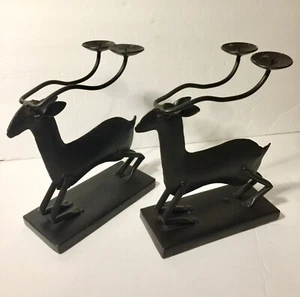  2 Primitive Rustic Metal Reindeer Candleholder Rustic Cabin Deer Candelabra - Picture 1 of 11