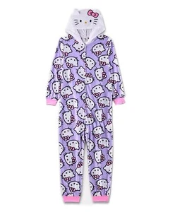 Hello Kitty Big Girls Character Hooded Costume Print Fleece Pajama Sleeper - Picture 1 of 8