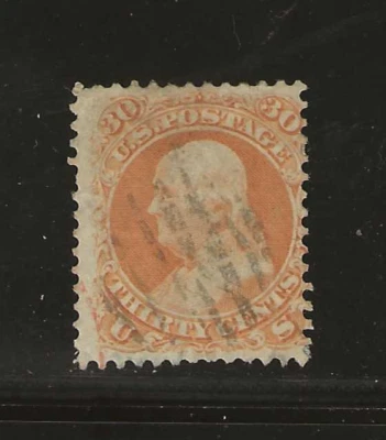 US Scott #71 used 30c orange Franklin 1861 bank note lightly canceled f/vf - Image 1 of 2