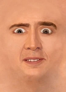 CREEPY CAGE FACE 5x7" Blank Greeting Card, Funny Weird Nic Cage Parody Meme Off - Picture 1 of 2