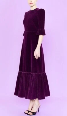 Femmes Velours Maxi Robe de Cocktail Noël Fête Violet Mariage Balle Robe - Photo 1/4