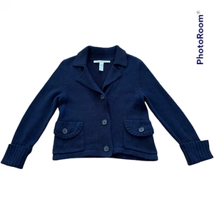 DVF Diane von Furstenberg Panarea Dark Navy Cropped Cardigan Sweater - Small - Picture 1 of 12