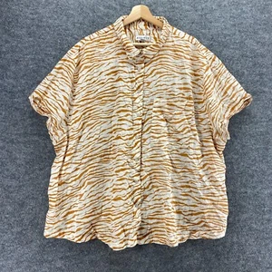 Ava & Viv Shirt Women 2X Plus Whiet Animal Print Button Up Collared Short Sleeve - Picture 1 of 9