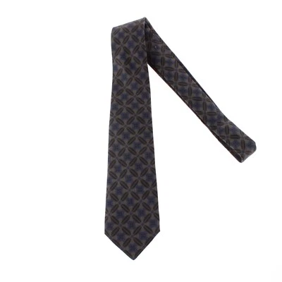 Corbata Kiton nueva sin etiquetas 100 % seda siete pliegues en color topo oscuro con patrón azul/negro Foto 1 de 4