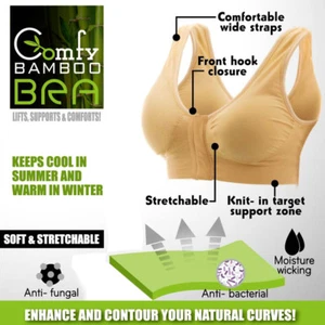 Bamboo Bra Seamles Breathable Viscos Stretch Nude Closin Front L/XL - Picture 1 of 6