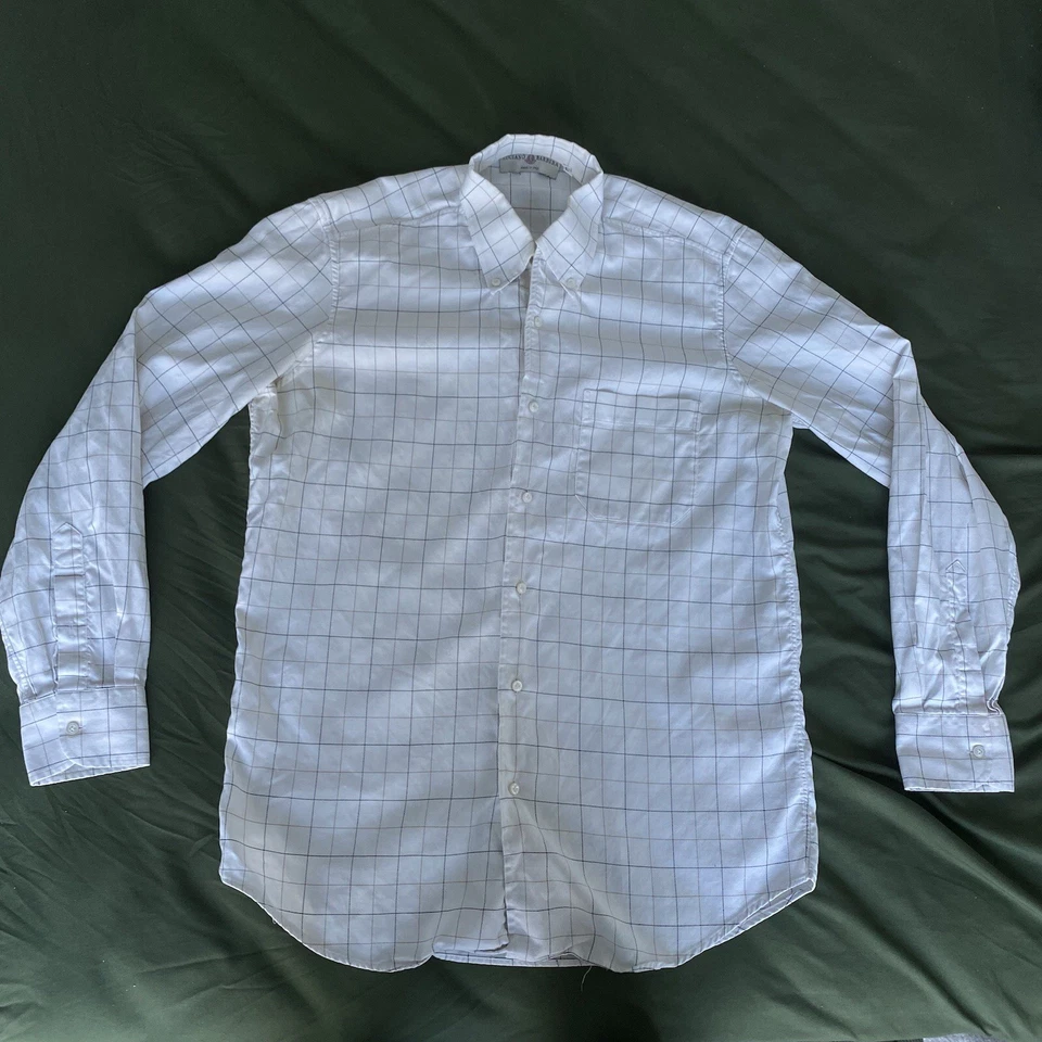 Luciano Barbera Dress Shirt Men’s L Made In Italy White Windowpane Button Down - Image 1 of 4
