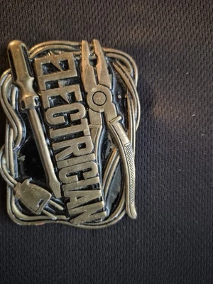 Solid Brass ELECTRICIAN Belt Buckle by Baron Buckles Taiwan 1980 - Image 1 of 4