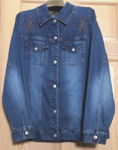 Vintage 1990's Avenue Blues Cotton Stretch Denim Embroidered Size 14/16 Jacket - Picture 1 of 10