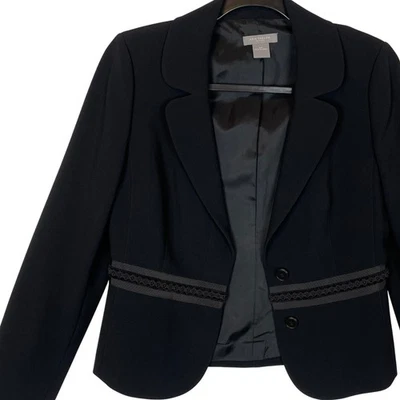 Chaqueta Blazer Ann Taylor Petite Negra Borde de Cinta Ajustada Carrera Oficina 4P Foto 1 de 4