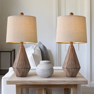 20.25" Retro Farmhouse Table Lamp Set Of 2 Living Room & Bedroom Rustic Linen Be - Picture 1 of 7