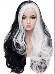 Long Wavy Women Wig For halloween with Cap(Black Mixed White)costume - Picture 1 of 4