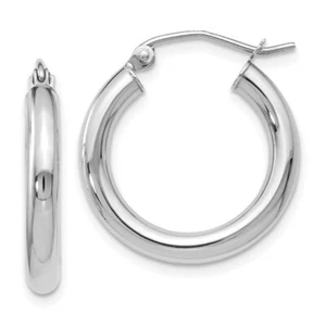 20mm 10k White Gold Polished Hinged Hoop Earrings 10LE131 - Picture 1 of 6
