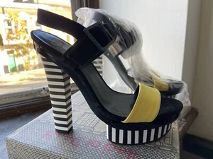 Red Or Dead New Day black and white suede Heels with yellow toe band Size 39/6 - Picture 1 of 6