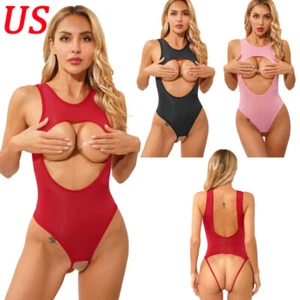 Womens Sheer Mesh Lingerie Bodysuit Open Front Crotchless Thongs Leotard Catsuit - Picture 1 of 49