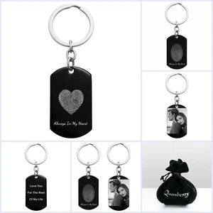 Stainless Steel Personalized Fingerprint Text Engraving Custom Dog Tag Keychain - Picture 1 of 24
