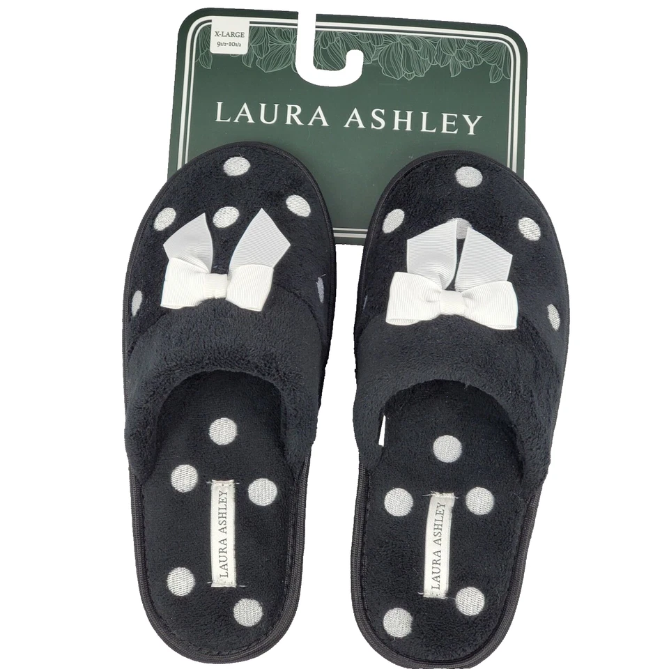 Zapatillas sin cordones Laura Ashley para mujer X-Large 9,5-10,5 negras blancas con lazo a lunares Foto 1 de 4
