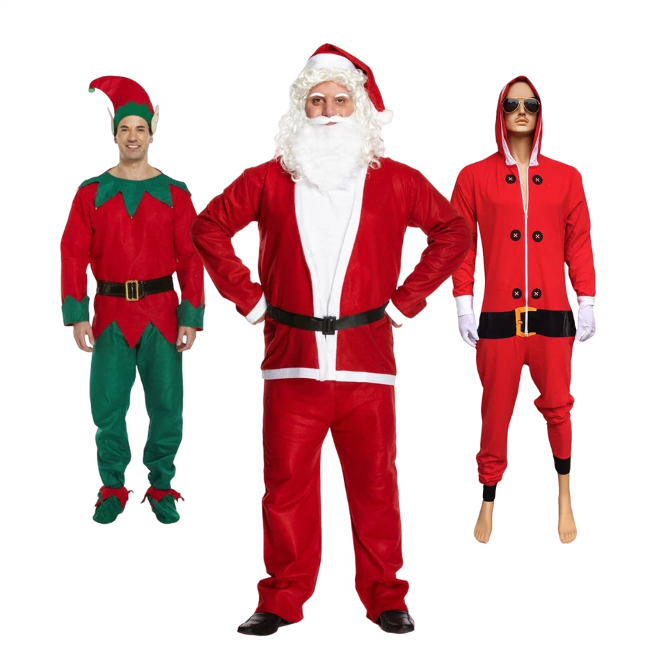 Erwachsene Unisex Neuheit festlich 1Onesie Weihnachten Weihnachtsmann & Elfe Kostüme S-XL - Bild 1 von 1