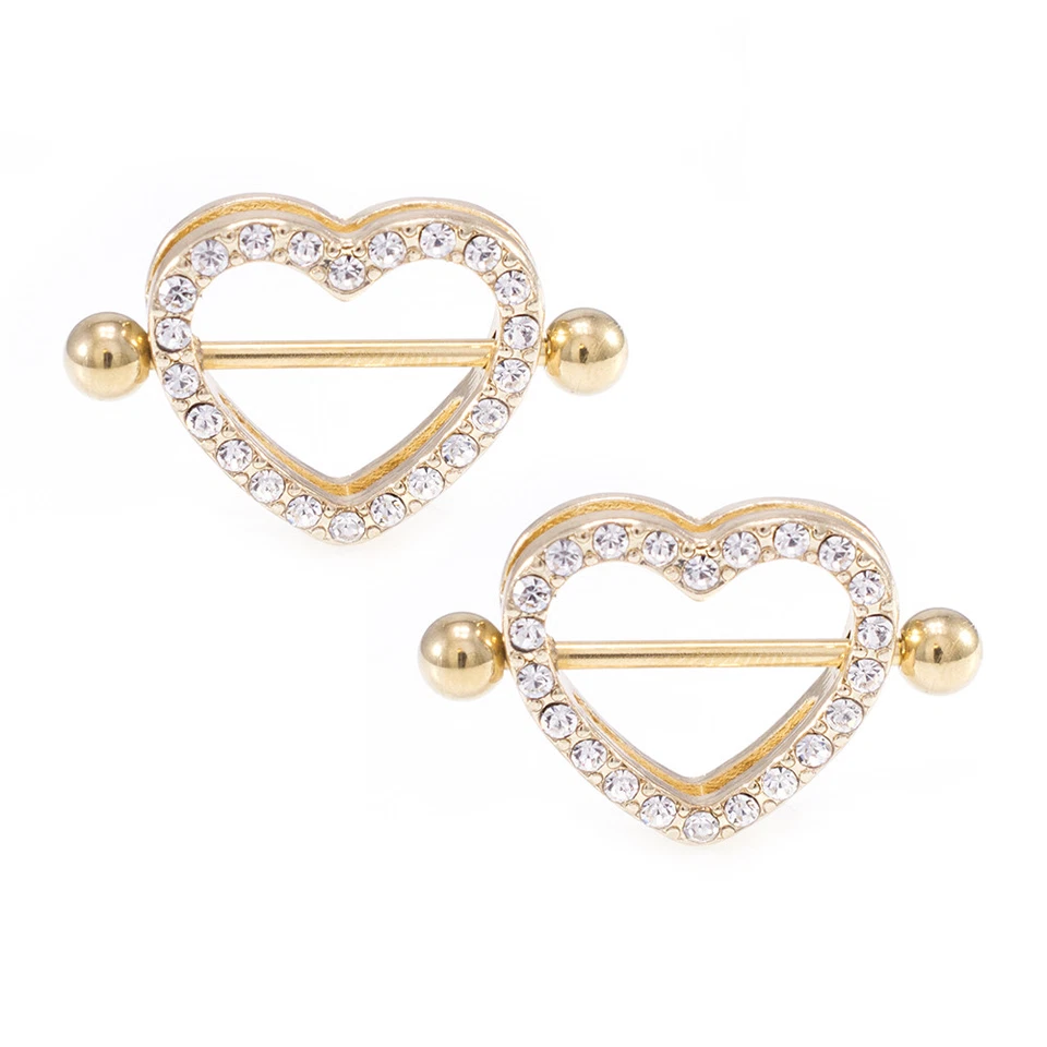 Paved Heart Nipple Shield with Cz Jewels Black, Gold, Rose Gold and Steel Colors - Image 1 of 1