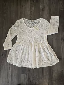 VINTAGE AMERICA Blues Woman's Sz S Half Sleeve Lace Top Sheer White See-Thru NWT - Picture 1 of 12