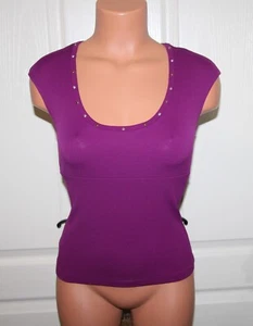 LN VTG Size SMALL BEBE Y2K Fuchsia Low Cut Scoop Fitted Rhinestone Stretch Top - Picture 1 of 5