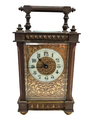 RELOJ de mesa, carro, francés, latón macizo, vidrio - 4 lados, sin firmar, c1880, 6"t Foto 1 de 4