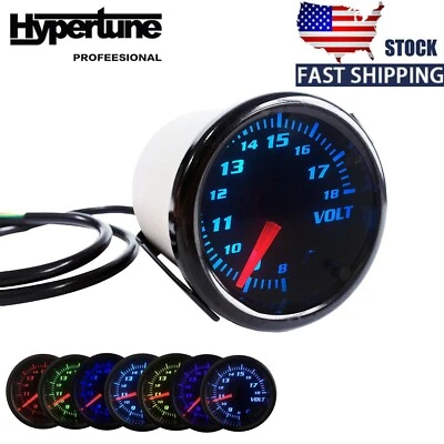 2" 52mm Voltage Gauge Smoked Lens Tinted 7 Color Volt Gauge Voltmeter 8-18 Volts - Image 1 of 4