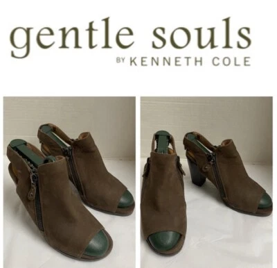 Gentle Souls de Kenneth Cole Sasha Cuero Marrón Puntera Abierta Tacón Eslinga Talla 8M Foto 1 de 4