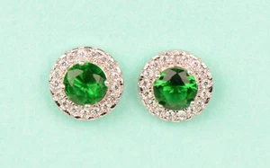 14K Solid White Gold Halo Stud CZ Screw Back Earrings - Picture 1 of 20