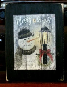 Feliz y Brillante Navidad Muñeco de Nieve Granja Letrero Bloque Estante Cuidador 3.5X4.5 - Imagen 1 de 2