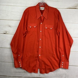 Rockmount Ranch Wear Men Shirt M Solid Red Diamond Pearl Snap Sawtooth Pockets - Picture 1 of 13