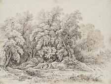 F. HORNER (1800-1864), Weiher mit Bäumen, um 1830, Federzeichnung Romantik