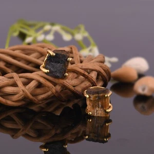 18k Yellow Gold Plated Tiger Eye Rough Tiny Stud Earring For Friendship Day Gift - Picture 1 of 12