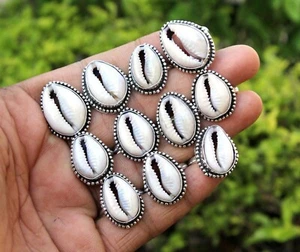 Shiva Eye Shell Gemstone 925 Sterling Silver Plated 25 PCs Boho Design Rings Lot - Picture 1 of 3