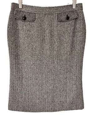 TED BAKER Tweed Pencil Skirt - Size 10 12 Wool Silk Brown Knee Length 00s Retro - Image 1 of 4