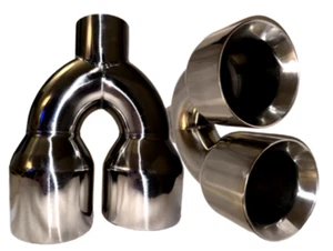 Pair Straight Cut Quad 4" Outlet Exhaust tips 3" Inlet Dual Wall Stainless Steel - Picture 1 of 9