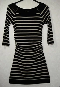 White House Black Market Dress Midi Women S Black Sparkly Tan Boat Ruched Stripe - Picture 1 of 10
