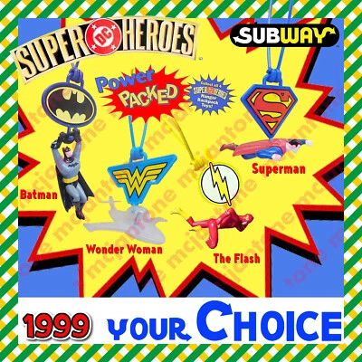 Subway 1998 DC SUPERHEROES HANGER BACKPACK School Bag Super Hero YOUR Toy CHOICE - Image 1 of 2