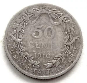 BELGIUM 50 CENTIMES 1910 Silver KM#70 legend in French. II5.4 - Picture 1 of 2