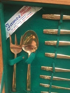 29pc Vtg JAMES Bronze flatware  Triple Elephant-Buddha With WOOD CASE  Thailand  - Picture 1 of 12