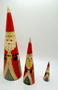 Vintage Santa Claus Wood Nesting Doll Set of 3 Hand Painted Christmas Decor - Picture 1 of 11