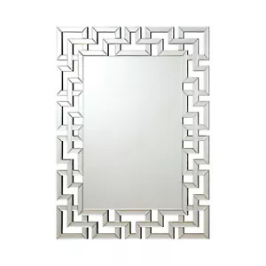 Interlocking Greek key Design Frameless Wall Hanging Mirror Silver 901786 4 Feet - Picture 1 of 4