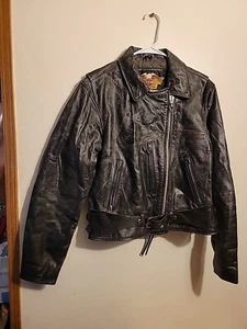 harley davidson womens riding jacket LATHR black leather double warm... - Picture 1 of 20