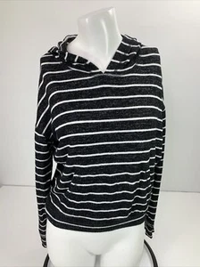 American Eagle Damen Plüsch Langarm Kapuzen Sweatshirt schwarz weiß gestreift XS - Bild 1 von 5