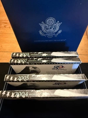 us mint silver quarter proof sets 2004, 2005, 2007, 2008 w/COA & boxes - Image 1 of 4